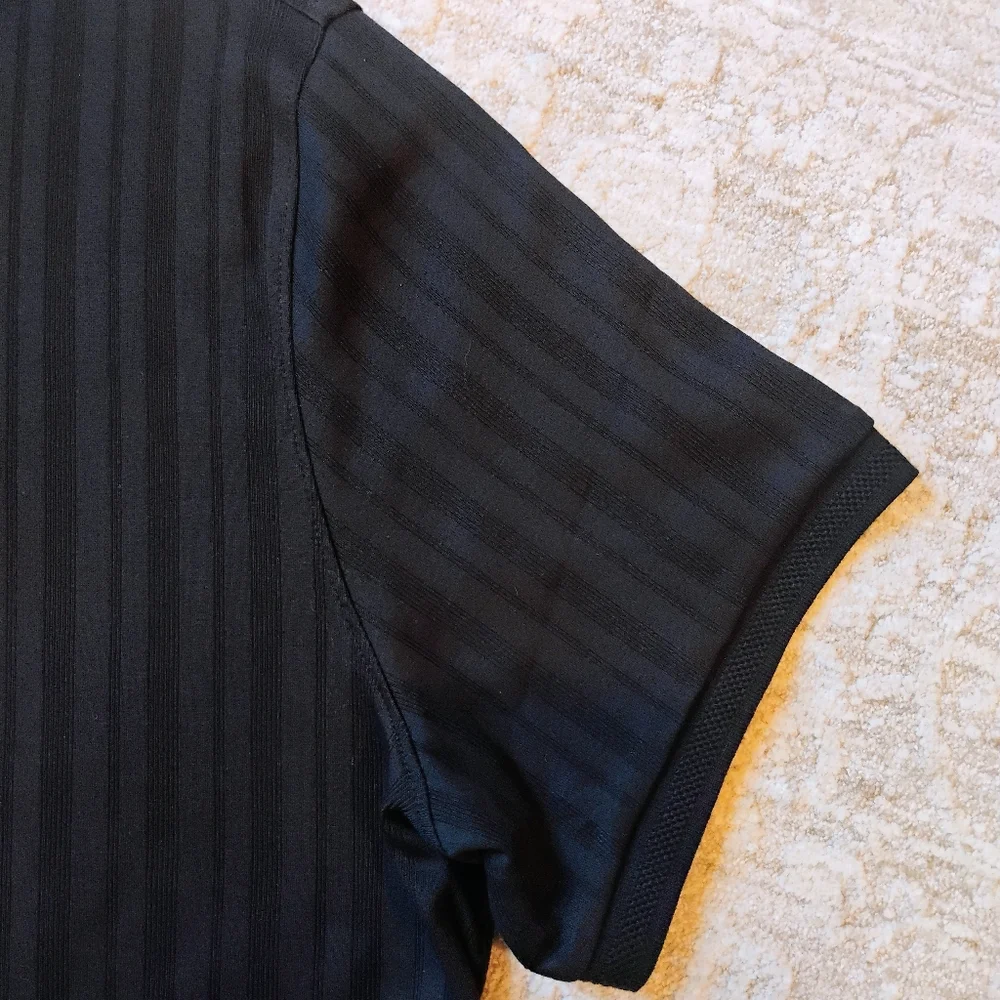 NWT XL Michael Kors Black Tone-on-tone Vertical Textured Stripe Knit Polo Shirt - Picture 6 of 8